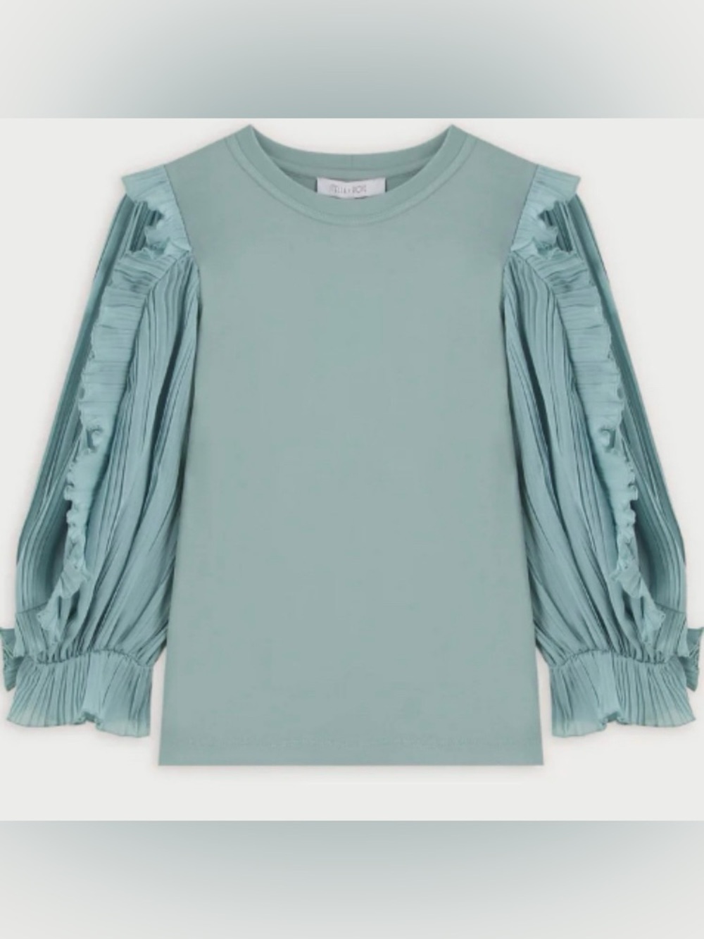 Mixed Media Chiffon Sleeve Top-Seafoam: Size Medium